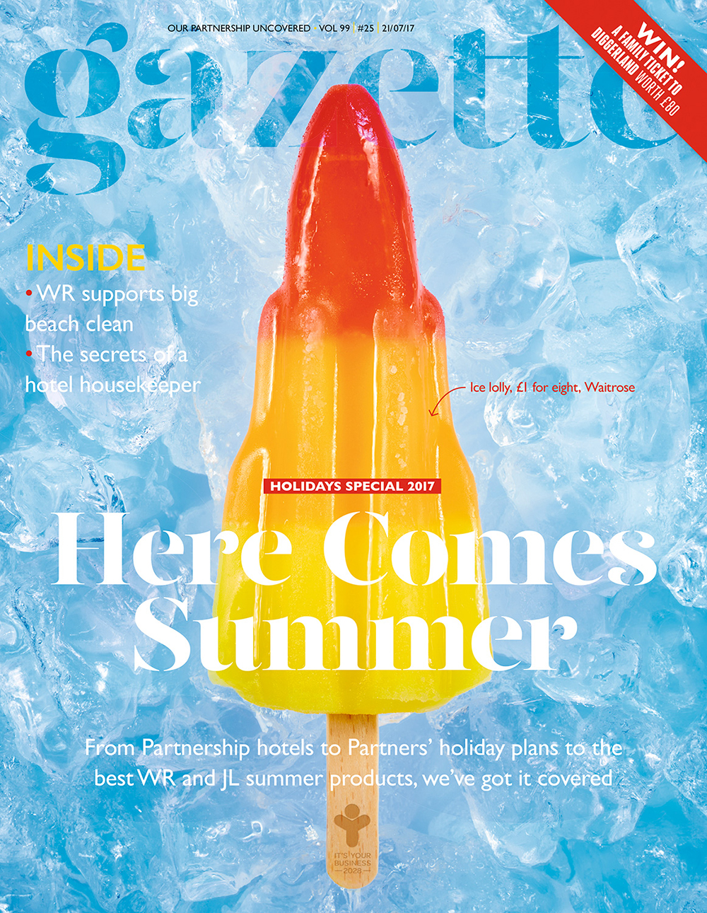 A studio photo of a lolly on ice on a Gazette cover