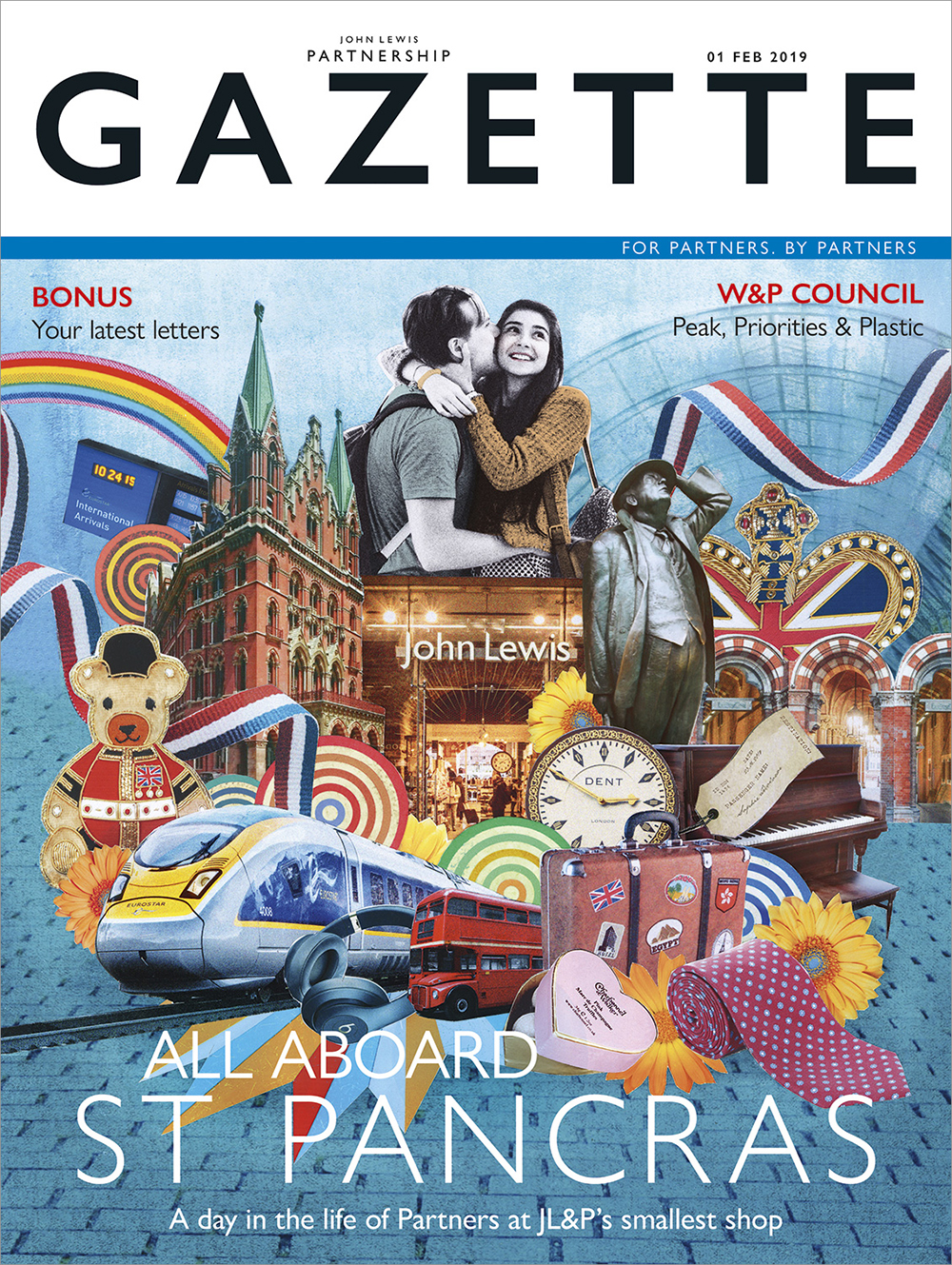 An illustrated Gazette cover about John Lewis St Pancras