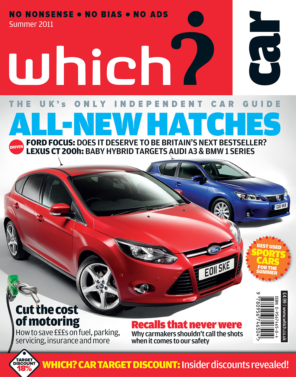 A Which? Car bookazine cover featuring two new hatchback cars
